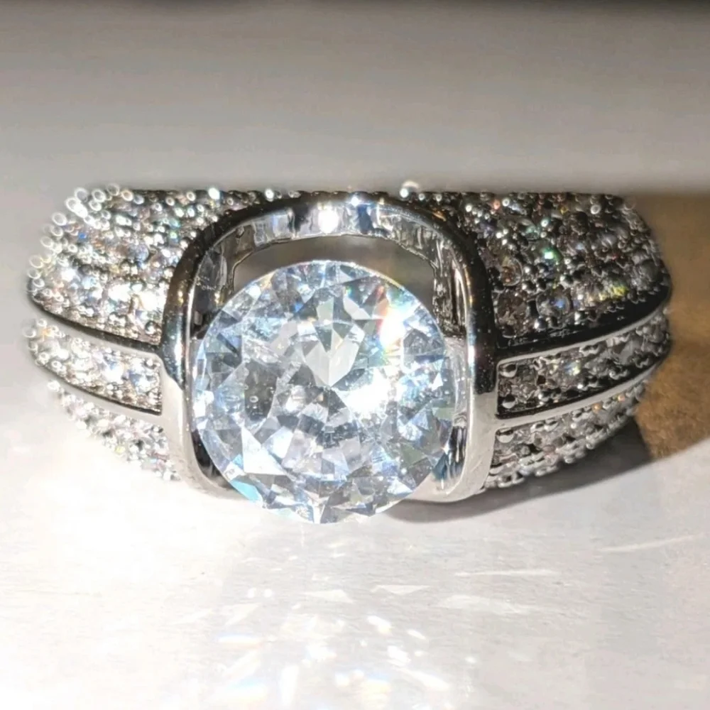 3Ct Round Cut Real Moissanite Men's Engagement Ring 14k White Gold Plated Silver